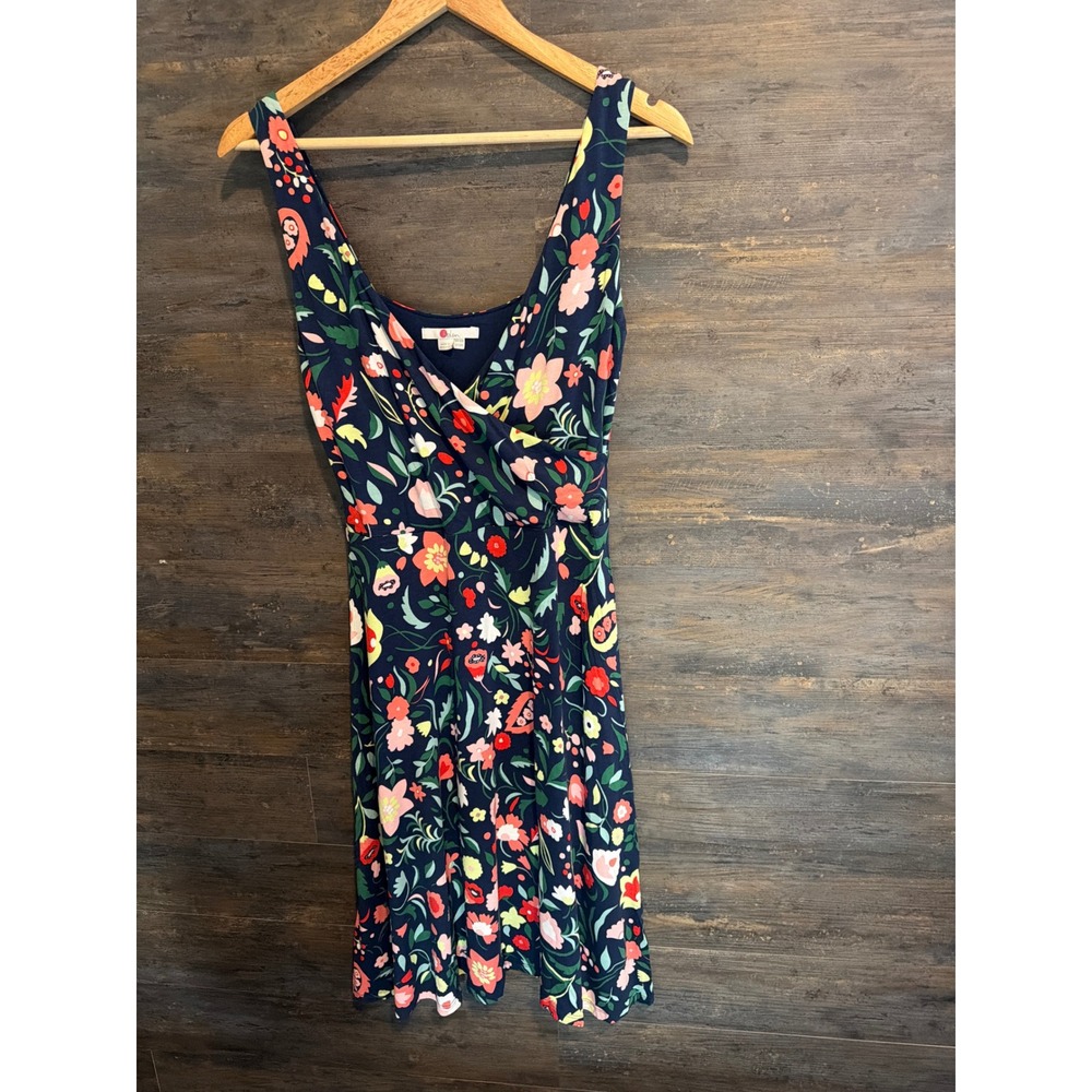 Boden Navy Blue Floral Faux Wrap Sleeveless Jersey Dress Size US 8R